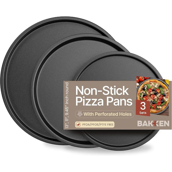 3-Piece Carbon Steel Pizza Tray Set-Gray