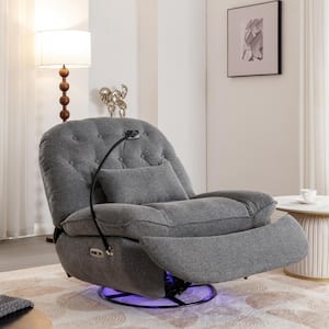Functional Swivel Voice Control LED Grey Power Recliner Sofa with Bluetooth Music Player, USB Port, Mobile Phone Holder