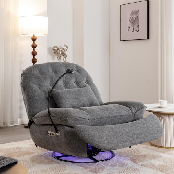 Magic Home Functional Swivel Voice Control LED Grey Power Recliner Sofa with Bluetooth Music Player, USB Port, Mobile Phone Holder