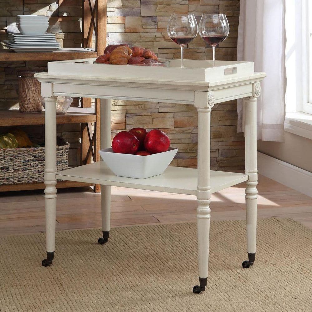 Antique White Wood and Metal Rectangular Tray Table