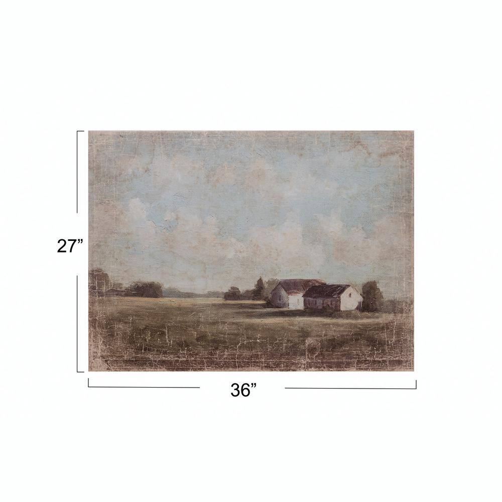 Farmhouse Landscape Canvas Wall Art with Pine Wood Frame
