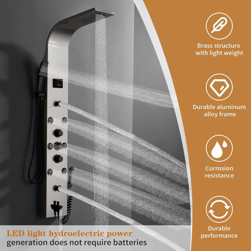 Black Nickel 8-Jet Rainfall Shower Panel System with LED Light