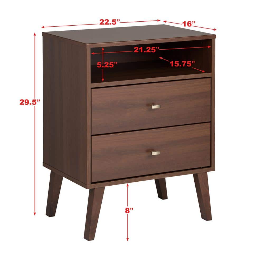Cherry Wood and Brass Mid-Century Modern Nightstand with Open Shelf