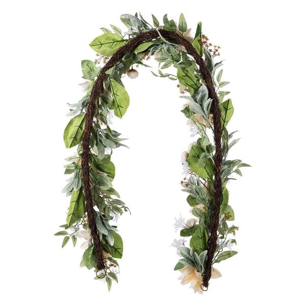 Glitzhome 6 ft. Artificial Peach Dahlia Floral Garland 2015700006