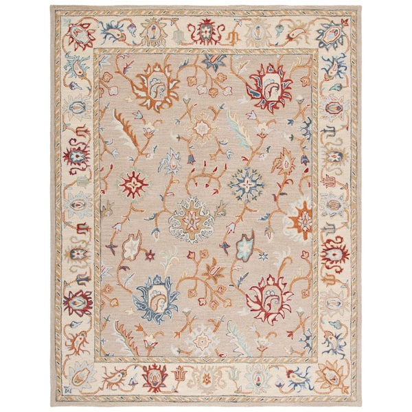 Heritage 8 ft. x 10 ft. Brown/Beige Floral Border Area Rug