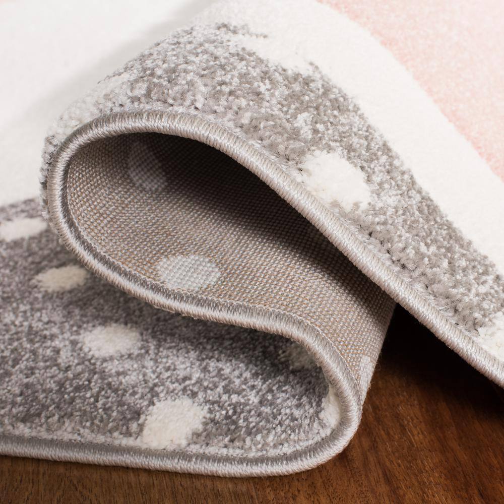 Gray and Pink Synthetic Square Kids Bunny Rug, 3' x 3'