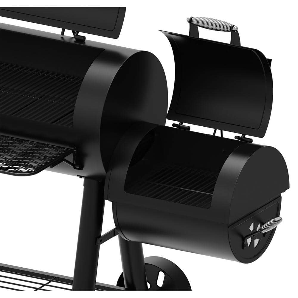 Black Steel Built-In Charcoal Grill with Smoker