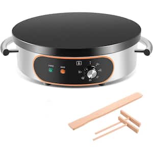 16 in. Non-Stick Electric Crepe Maker 2000W, Stainless Steel, Cast Iron Surface, Adjustable Temp, Pancake Griddle