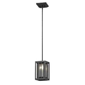 Meridional 1-Light Bronze Shaded Pendant Light with Clear Reeded Glass Shade with No Bulb Included