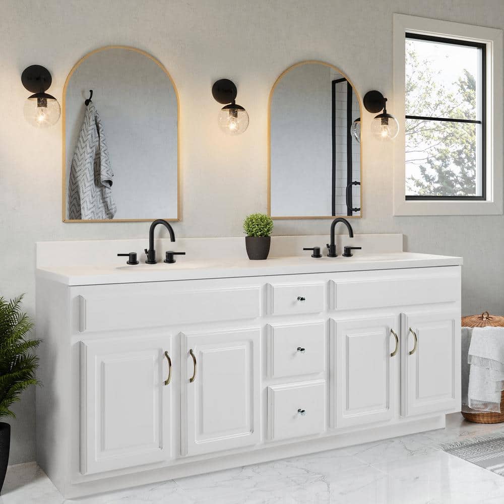 73-Inch White Cultured Marble Double Sink Vanity Top with Backsplash