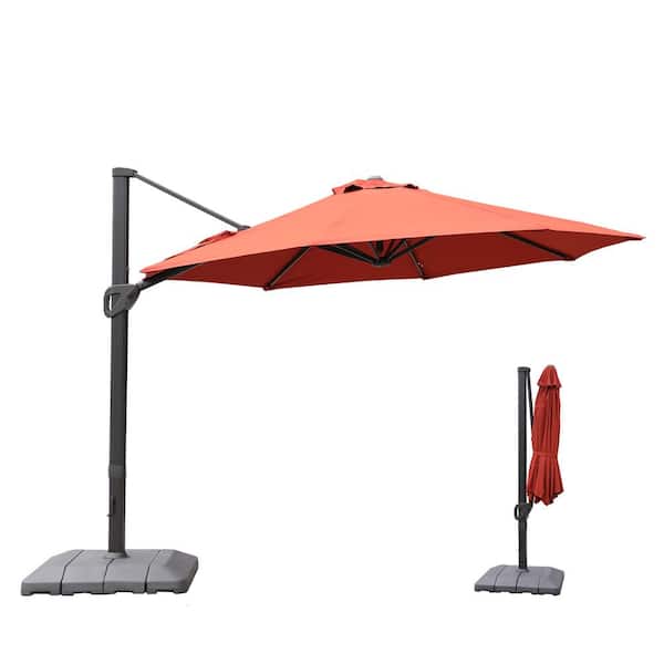 Clihome 11 ft. Octagon 360° Rotation Cantilever Offset Outdoor Patio Umbrella in Red