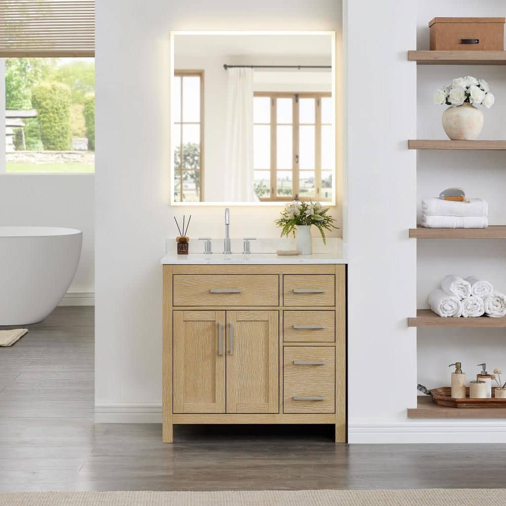 Beckett 36 in. Single Freestanding Whitewashed Oak Bath Vanity with Top price history on PriceWatchPro