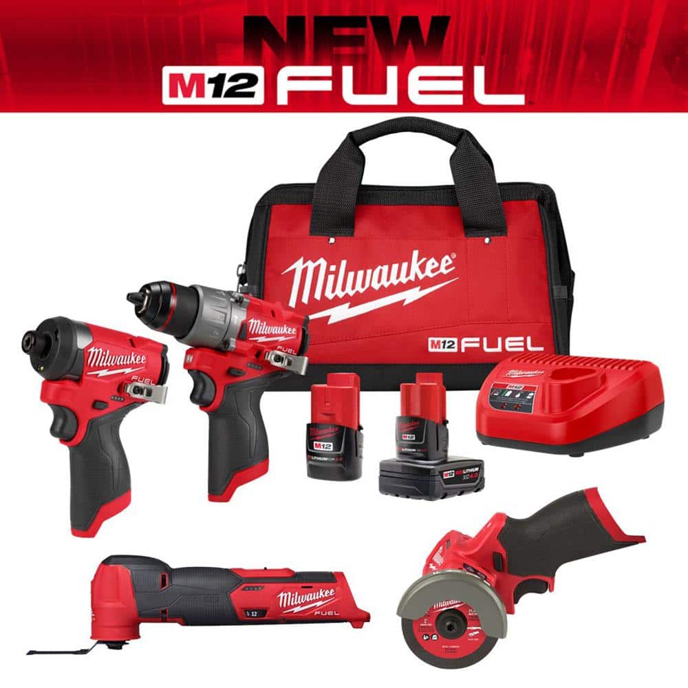 Milwaukee M12 FUEL 12-Volt Li-Ion Brushless Cordless Hammer Drill/Impact Driver Combo Kit (2-Tool) with Multi-Tool and Cut-Off Saw