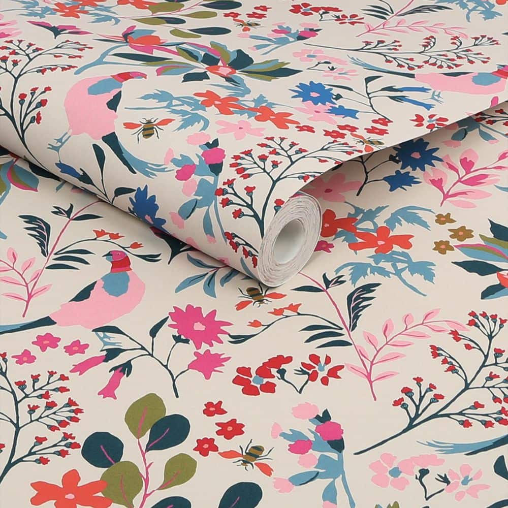 Floral Antique Crème Wallpaper with Birds and Bees Design
