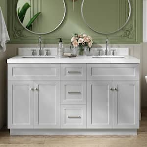 Hamlet 60.25 in. W x 22 in. D x 36 in. H Double Sink Freestanding Bath Vanity in Grey with Carrara White Quartz Top