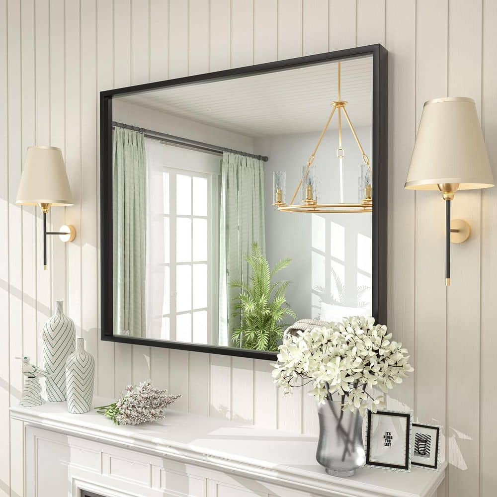 30 in. W x 36 in. H Rectangular High-Definition Aluminum Alloy Framed Tempered Glass Wall Decor Mirror in Matte Black price history on PriceWatchPro