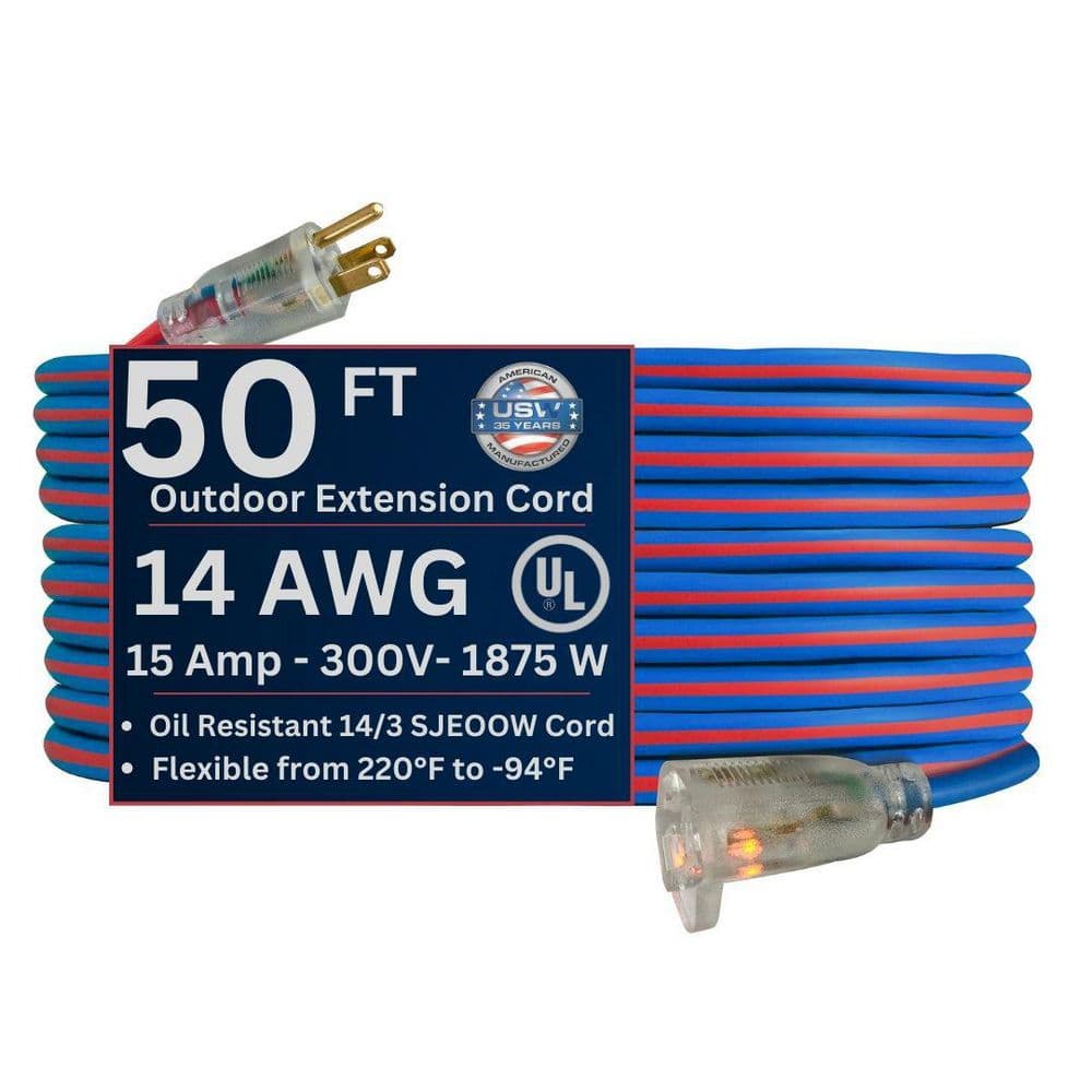 US Wire and Cable Extreme 50 ft. 14/3 All Weather Extension Cord with Lighted Plug