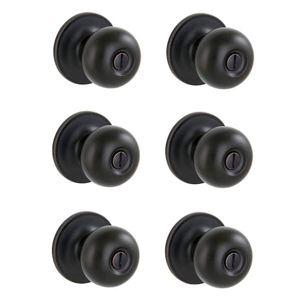 Jeffir Aged Bronze Privacy Bed/Bath Door Knob (6-Pack)