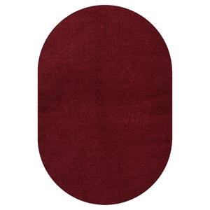 Haze Solid Low-Pile Dark Red 3 ft. x 5 ft. Oval Area Rug