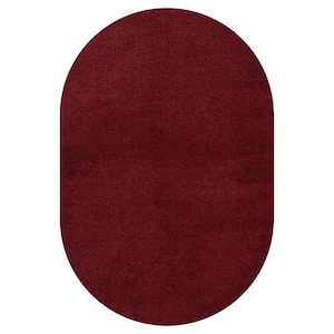 Haze Solid Low-Pile Dark Red 4 ft. x 6 ft. Oval Area Rug