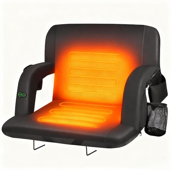Heated Stadium Seat, Dual-Zone Heating, 6-Position Recline, 21"/16" Width, Waterproof 600D Fabric, Armrests & Storage