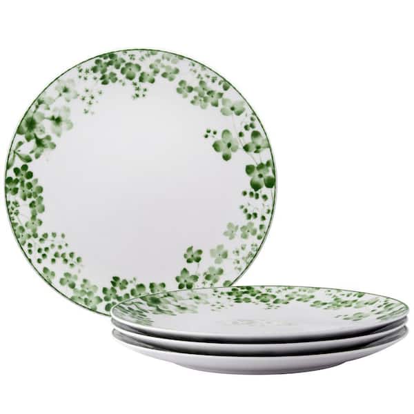 Bloomington Road 10.5 in. (White and Green) Porcelain Dinner Plates, (Set of 4)