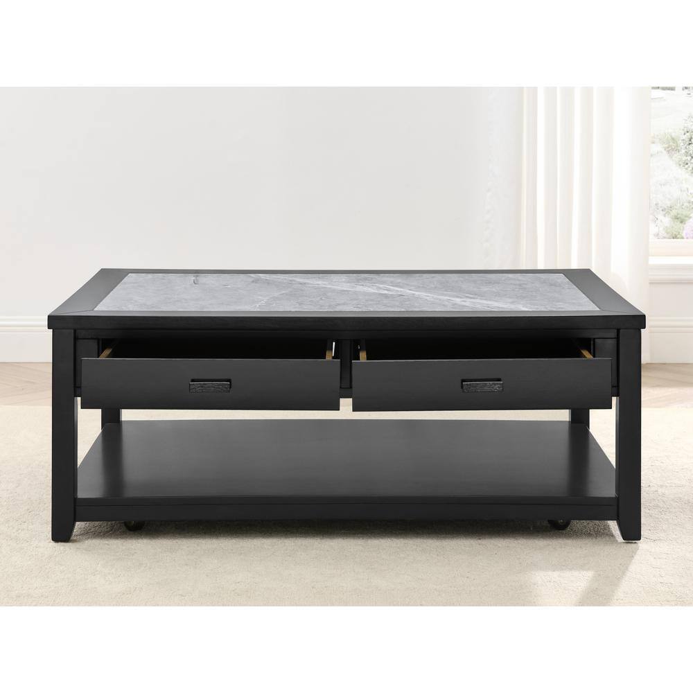 Ebony and Gray Rectangular Wood Coffee Table with Storage
