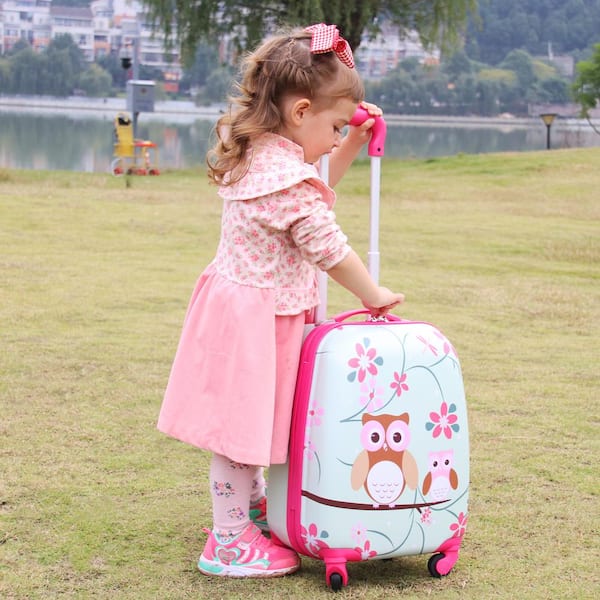 Kids Carry on Suitcase Luggage Set with Spinner Wheels Owl (2-Piece)