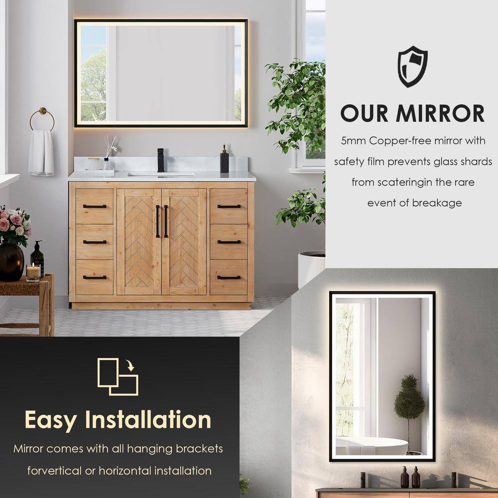 Anais 48" Light Brown Wood Vanity with White Stone Top and Mirror