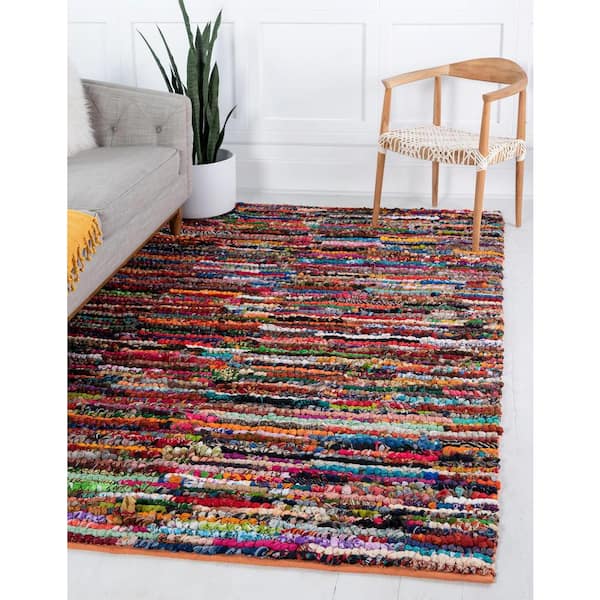 Braided Chindi Multi-Striped Multi 9 ft. x 12 ft. Area Rug