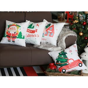 Christmas Themed Decorative Throw Pillow Square 18 in. x 18 in. Multi- Color for Couch, Bedding Set of 4