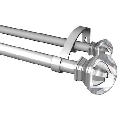 72 in. - 144 in. Telescoping 1 in. Double Curtain Rod in Brushed Nickel with Crystal Square Finials