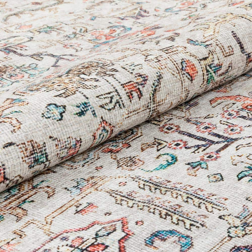 Pomona Ivory Medallion 5'x7' Chenille Flat-Weave Washable Rug
