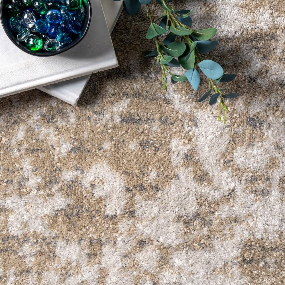 Beige Abstract Synthetic 8' x 10' Oval Area Rug