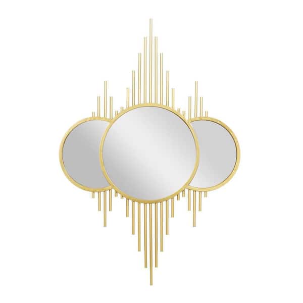 39 in. x 27 in. Round Framed Gold Wall Mirror