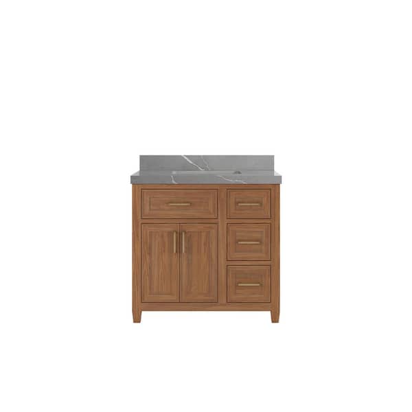 Willow Collections Santa Monica 36 in. W x 22 in. D x 36 in. H Single Sink Bath Vanity Center in Dark Natural with 2" Piatra Quartz Top