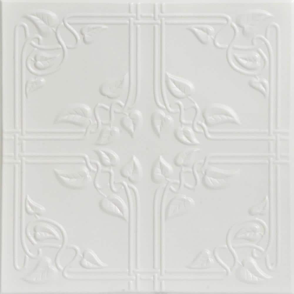 Ivy Leaves Dove White 1.6 ft. x 1.6 ft. Decorative Foam Glue Up Ceiling Til