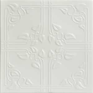 Ivy Leaves Dove White 1.6 ft. x 1.6 ft. Decorative Foam Glue Up Ceiling Tile (21.6 sq. ft./case)