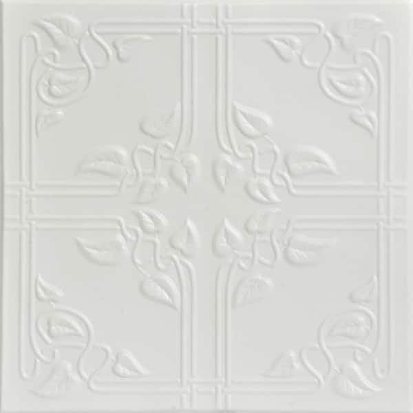 A La Maison Ceilings Ivy Leaves Dove White 1.6 ft. x 1.6 ft. Decorative Foam Glue Up Ceiling Tile (21.6 sq. ft./case)