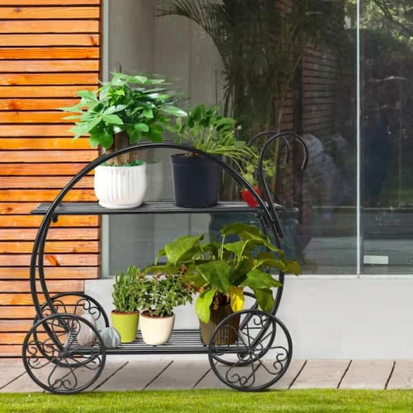 Cubilan Black Metal Flower Cart Plant Stand For Flower Plant - 26