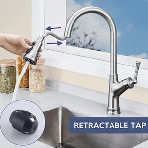 Single-Handle High Arc Pull Out Sprayer Kitchen Faucet in Brushed Nickel