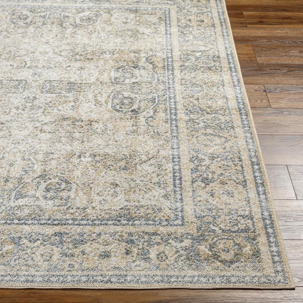 Lillian Ice Blue/Beige 9 ft. x 12 ft. Indoor Machine-Washable Area Rug