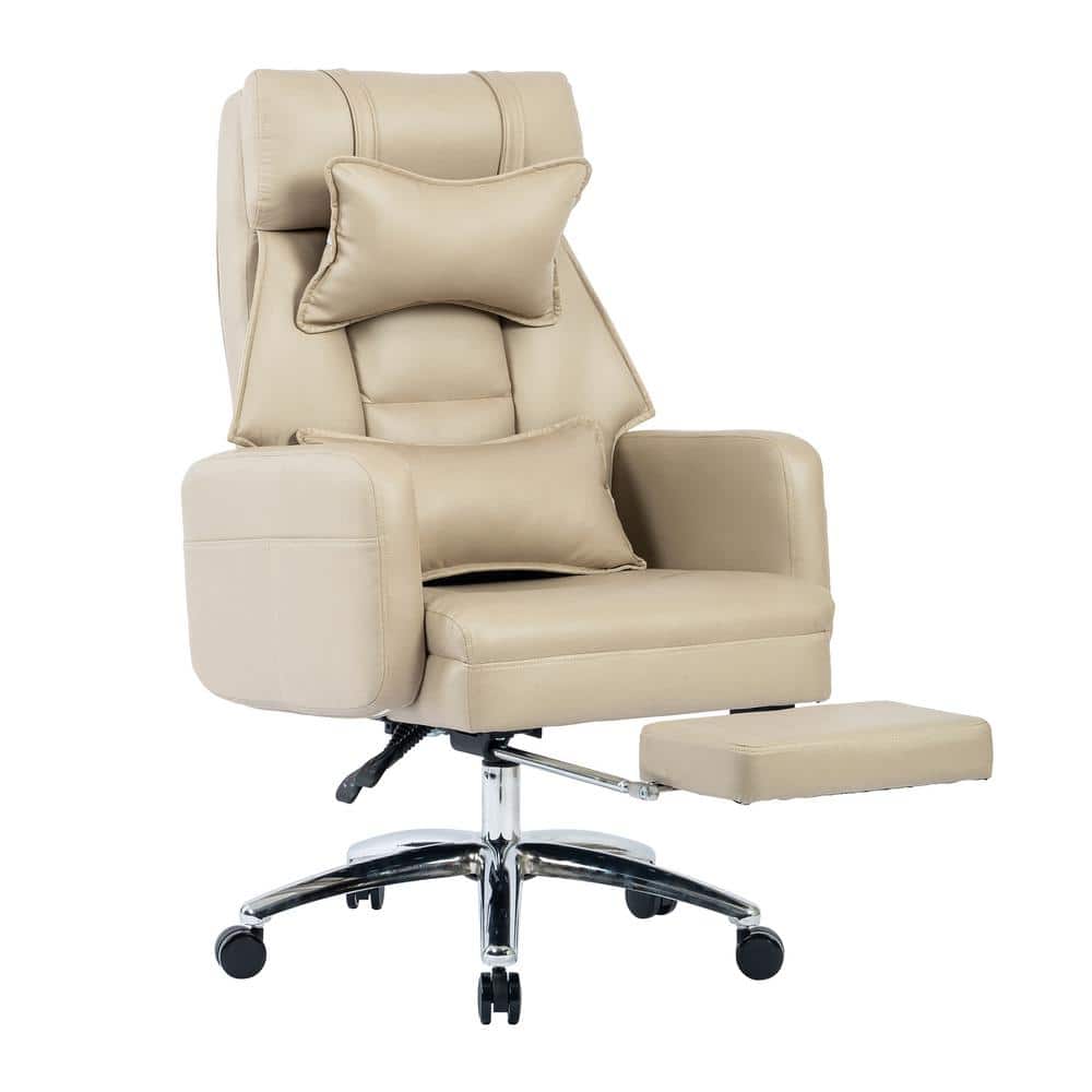 Leather Swivel Ergonomic Office Chair Executive Chairs High Back Boss Chair 155° Reclining Computer Chair in Beige - Thumbnail 3