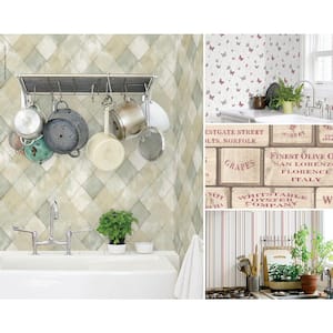 Beige/Gray Kitchen Recipes Diamond Tile Effect Wallpaper