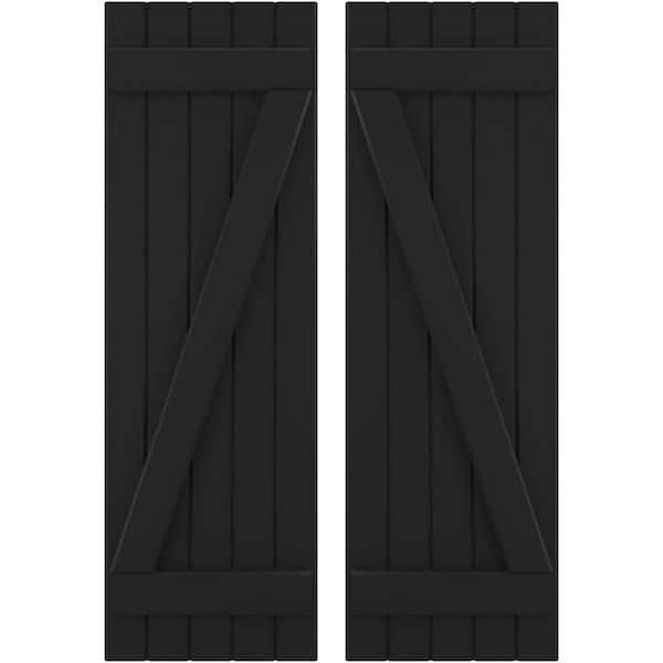 Ekena Millwork 17-1/2 in. W x 42 in. H Americraft 5-Board Exterior Real Wood Joined Board and Batten Shutters with Z-Bar in Black