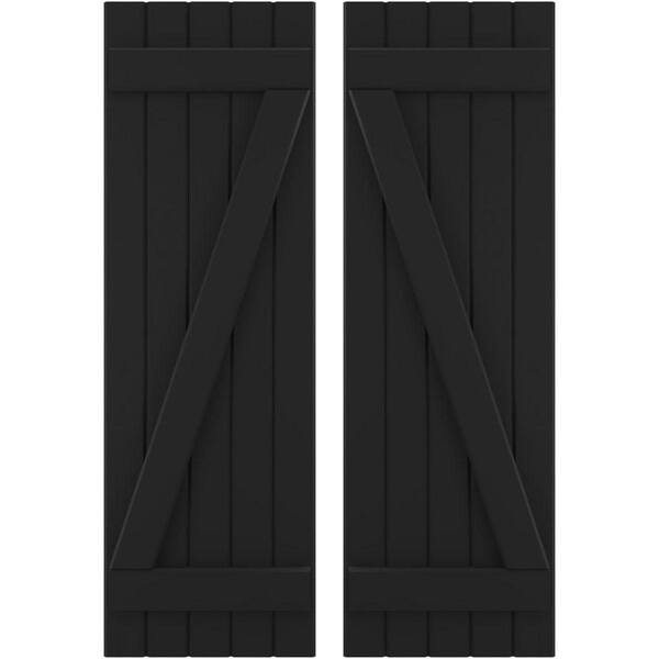 Ekena Millwork 17-1/2 in. W x 57 in. H Americraft 5-Board Exterior Real Wood Joined Board and Batten Shutters with Z-Bar in Black
