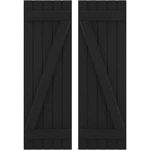 17-1/2-in W x 66-in H Americraft 5 Board Exterior Real Wood Joined Board and Batten Shutters w/Z-Bar Black