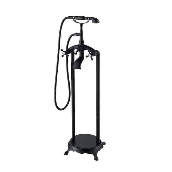 39-3/4 in. 2-Handle Freestanding Tub Faucet with Hand Held Shower Head in Matte Black
