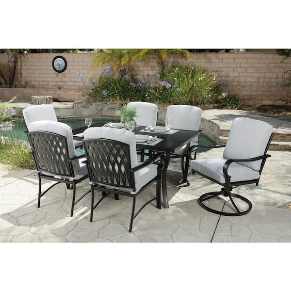 Sarasota 7 Piece Metal Rectangular Outdoor Dining Set With Taupe Cushion 217 H40 7d - Patio Sets Madison Wi