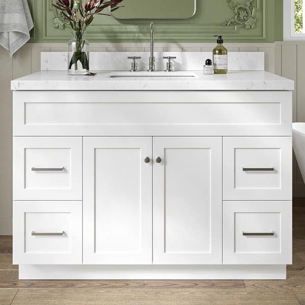 Hamlet 48 in. W x 22 in. D x 36 in. H Single Sink Freestanding Bath Vanity in White with Carrara White Quartz Top